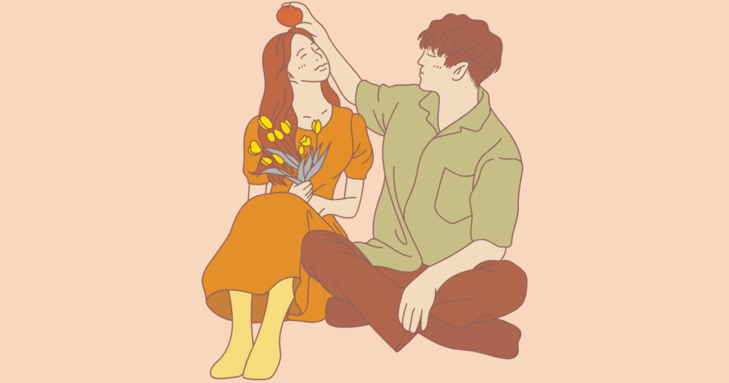 向き合ってほほ笑むカップル
