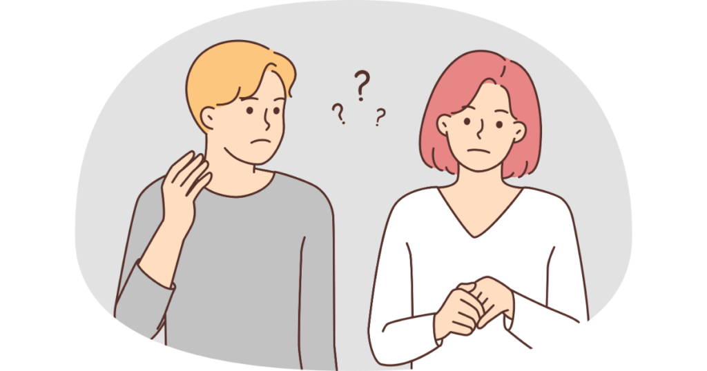 女性が不満げな表情である理由に気づかない男性