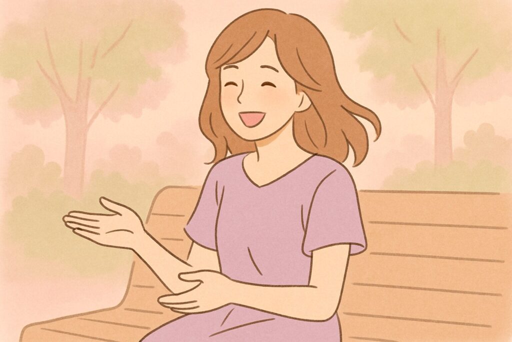 デート中の女性が笑顔で話している様子