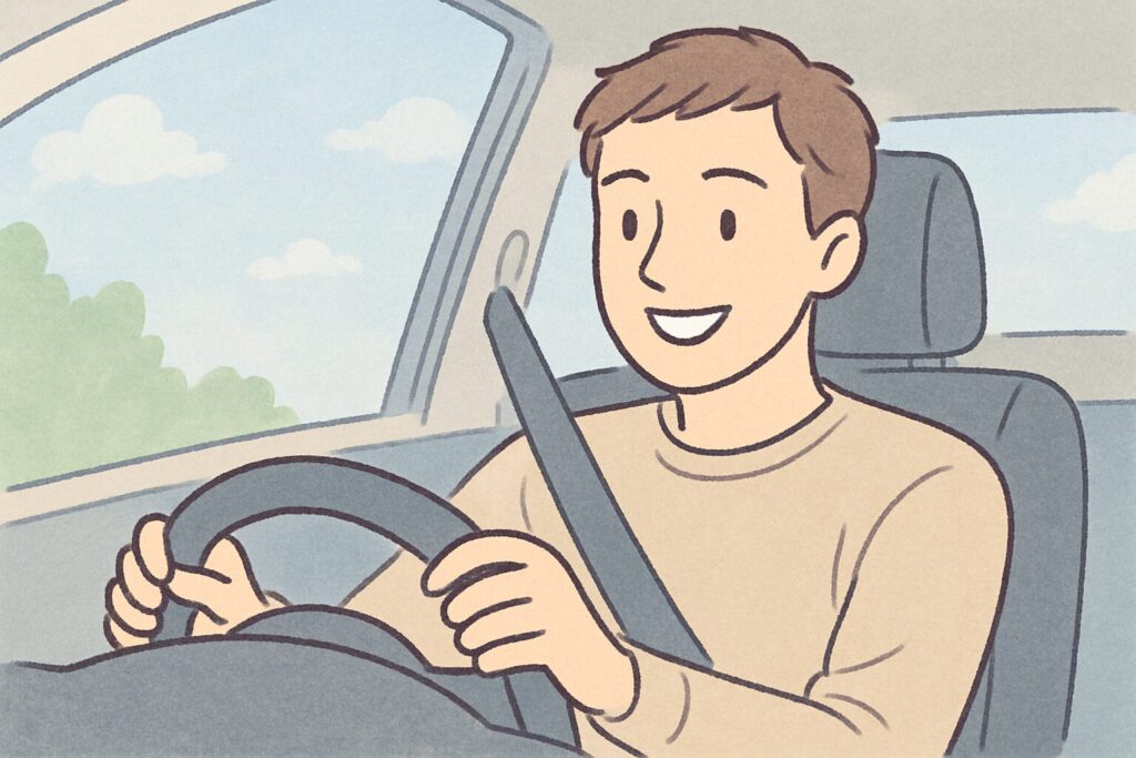 笑顔で車の運転をしている男性
