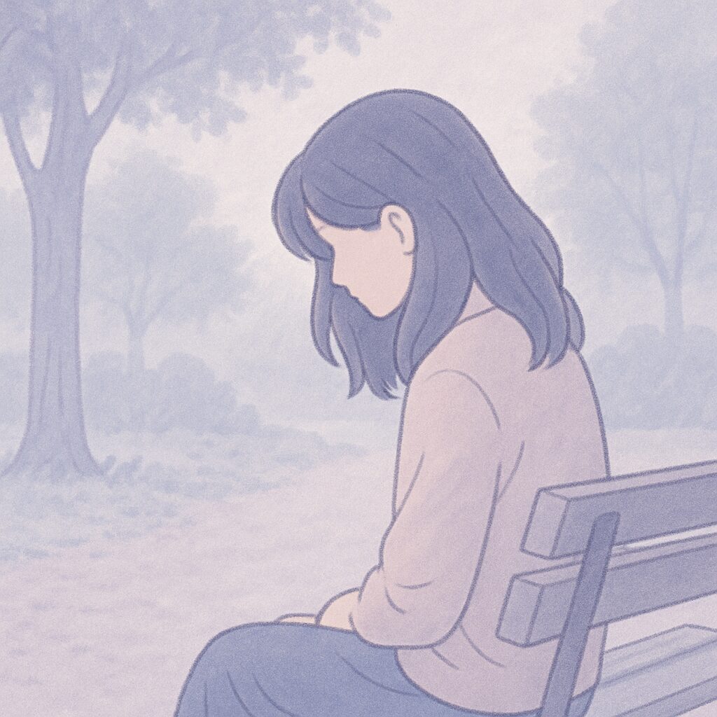 公園でうつむく女性