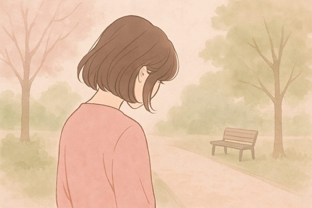 公園でうつむく女性