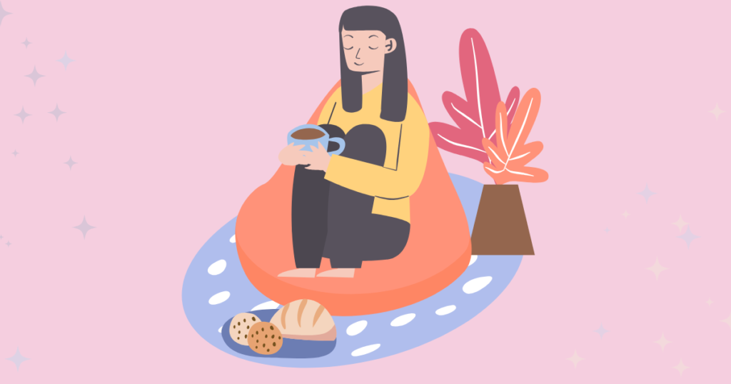 コーヒー飲みながら日常を取り戻している女性